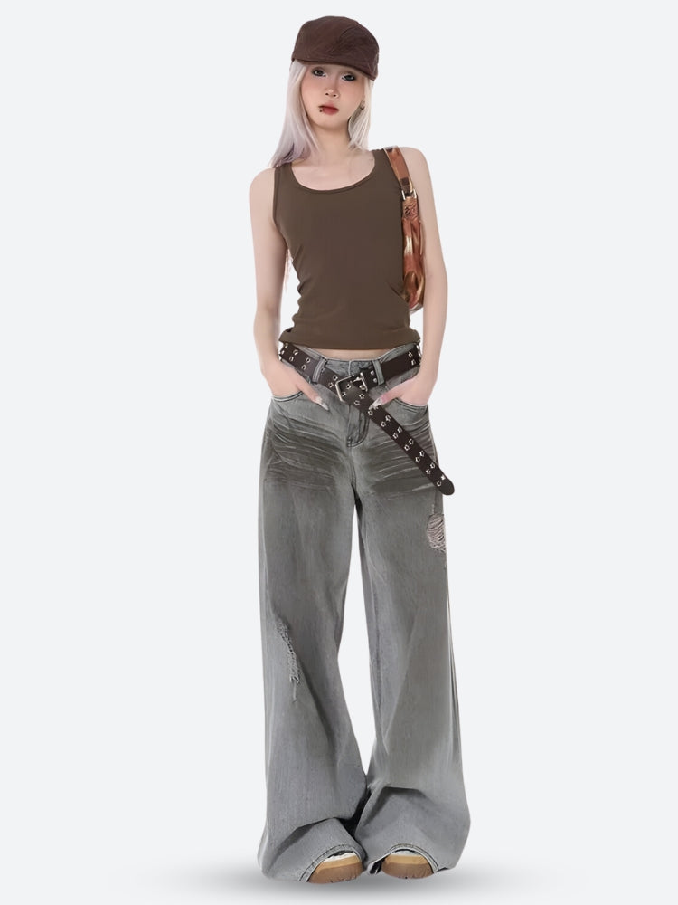 Y2K Distressed Wide Leg Jeans - Litlookz Studio