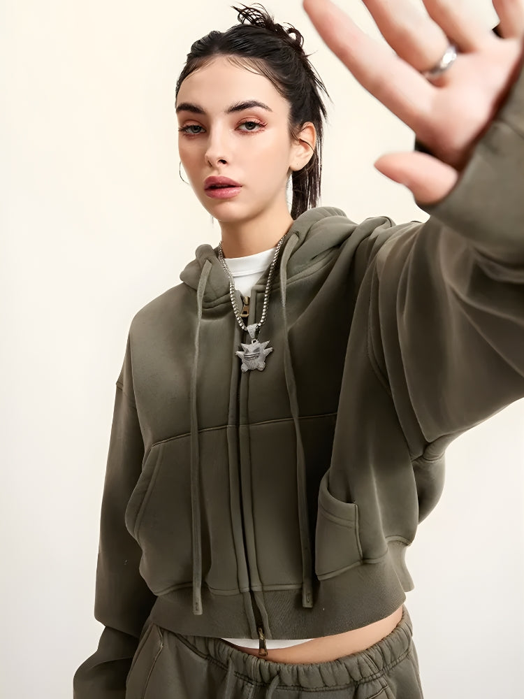 Y2K Double Zip Cropped Hoodie - Litlookz Studio Y2K Double Zip Cropped Hoodie - Litlookz Studio