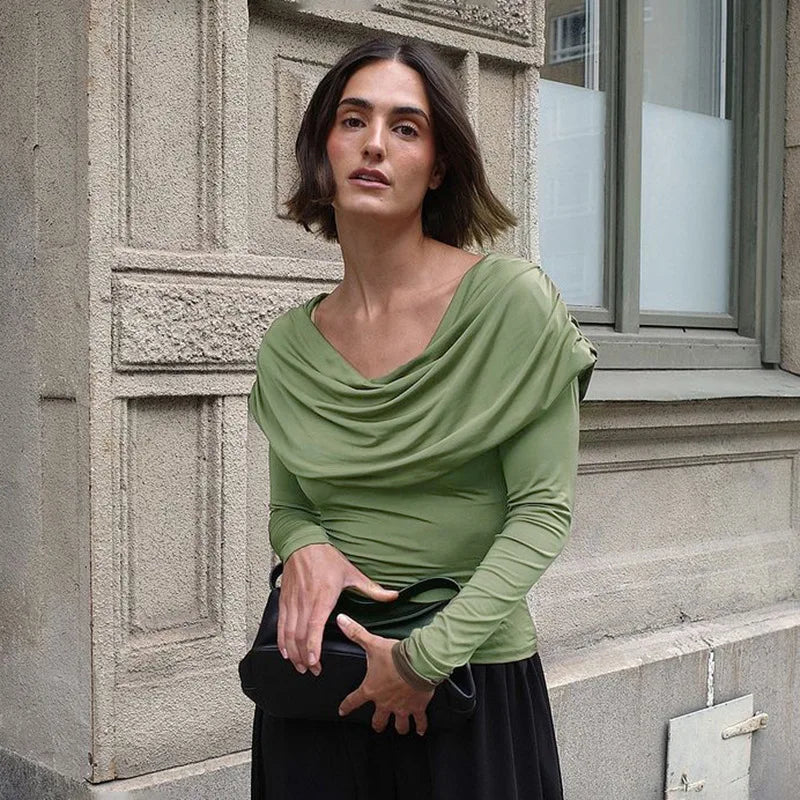Y2K Draped Cowl Neck Top - Litlookz Studio