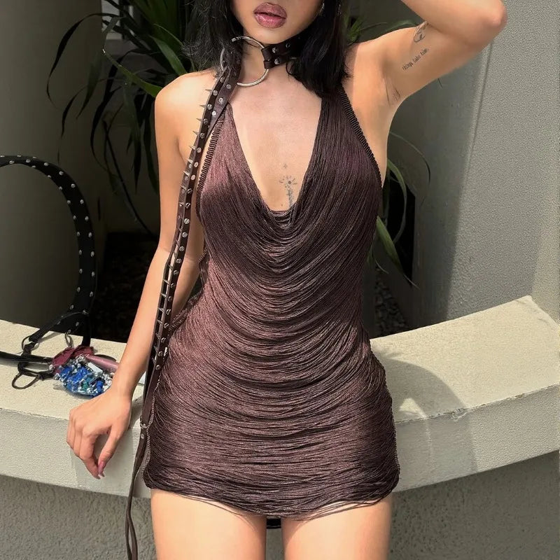 Y2K Draped Halter Mini Dress Y2K Draped Halter Mini Dress