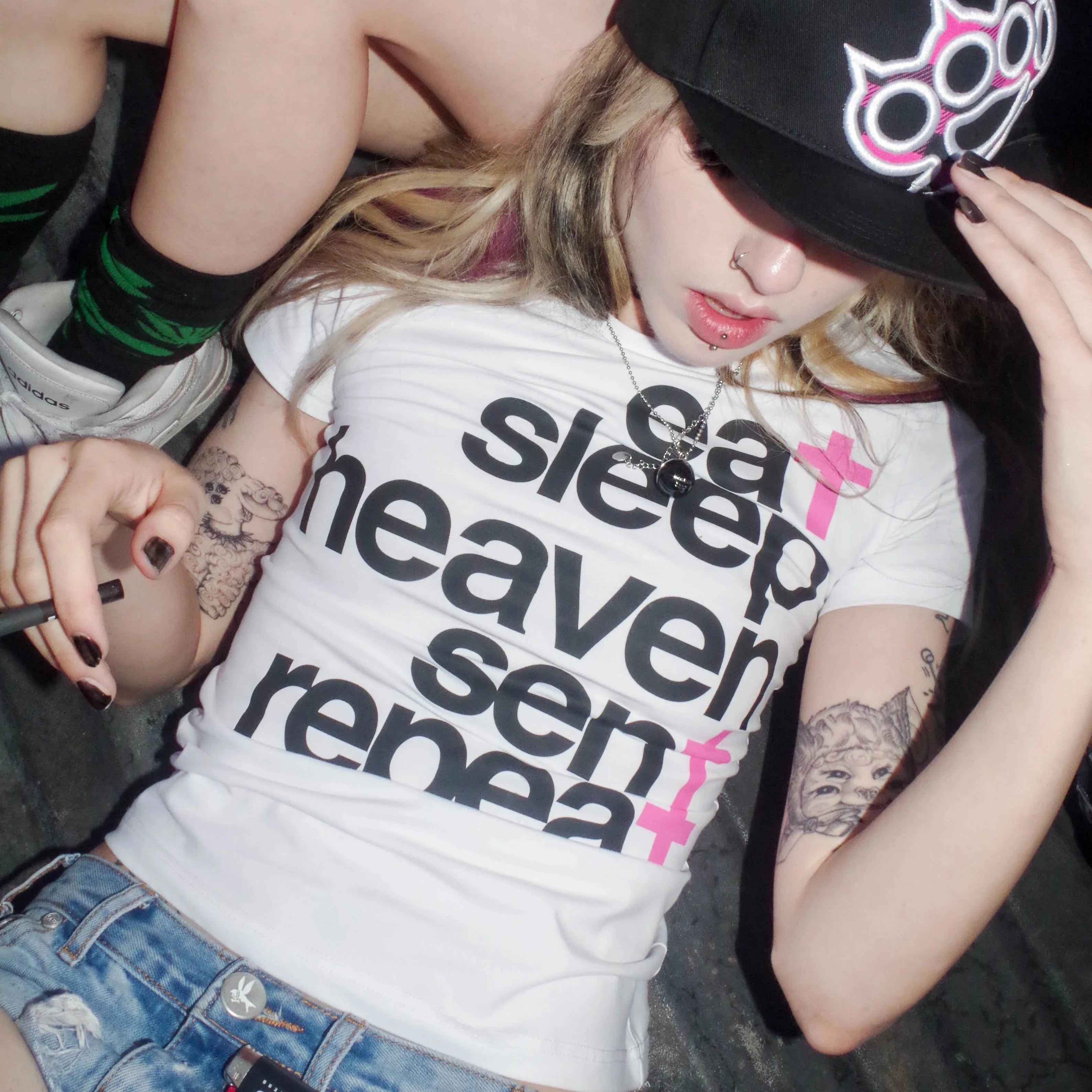 トップス 00s y2k archive Neil Barrett l/s cutsew Y2K Eat Sleep Heaven Sent Repeat Tee - Litlookz Studio
