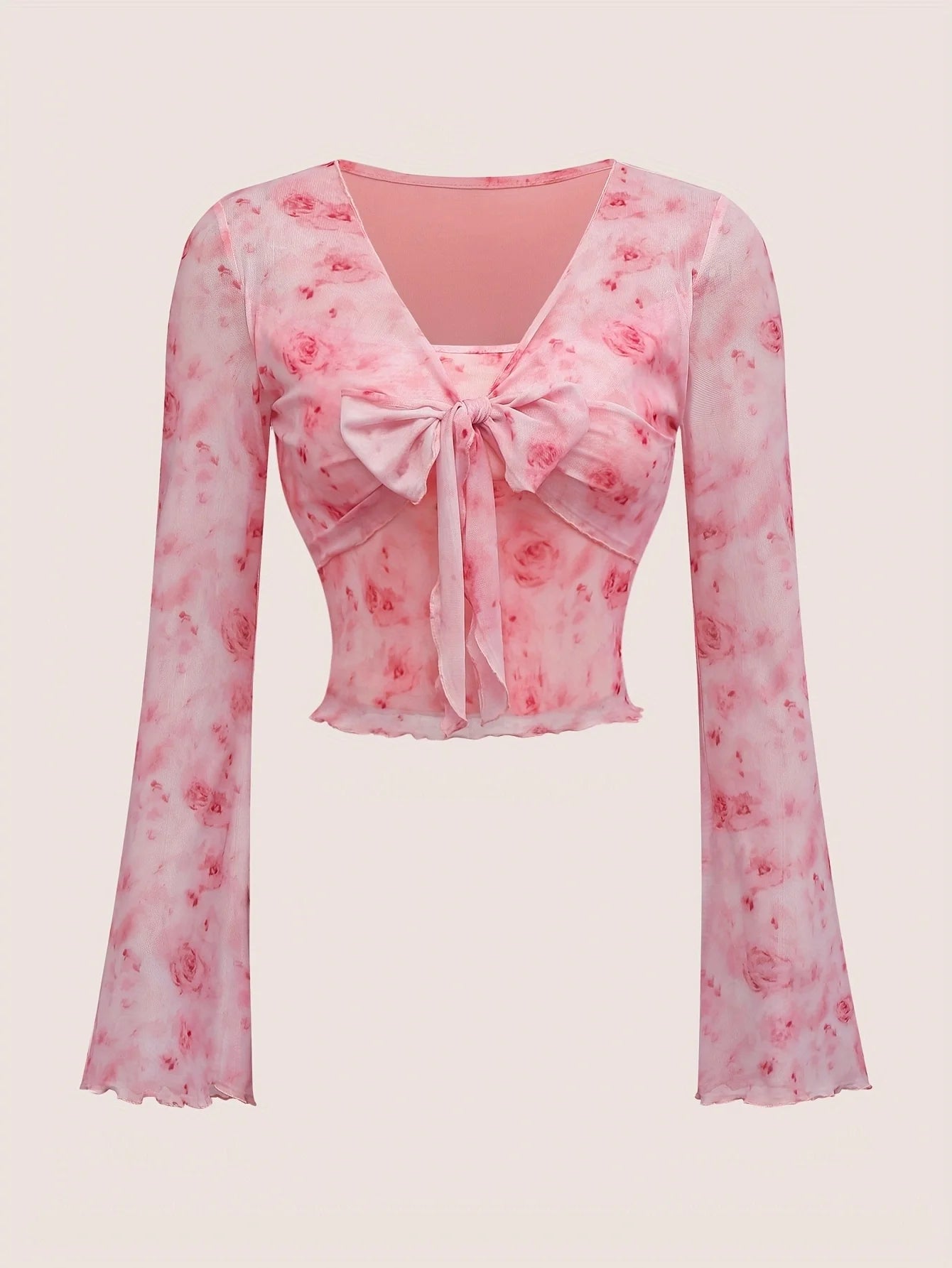 Y2K Floral Tie Front Bow Top - Litlookz Studio
