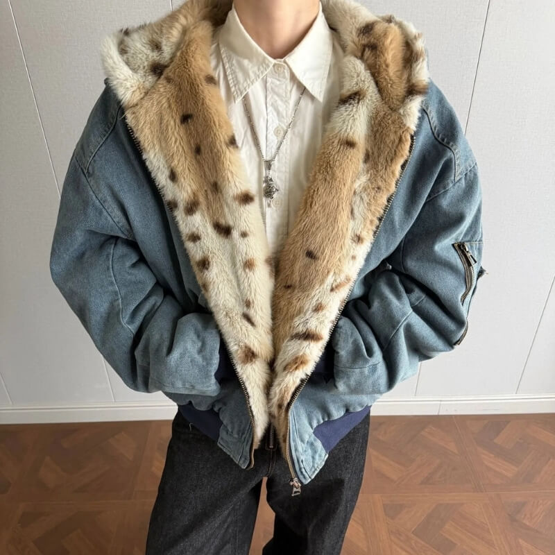 Y2K Fur Lined Hooded Denim Jacket - Litlookz Studio