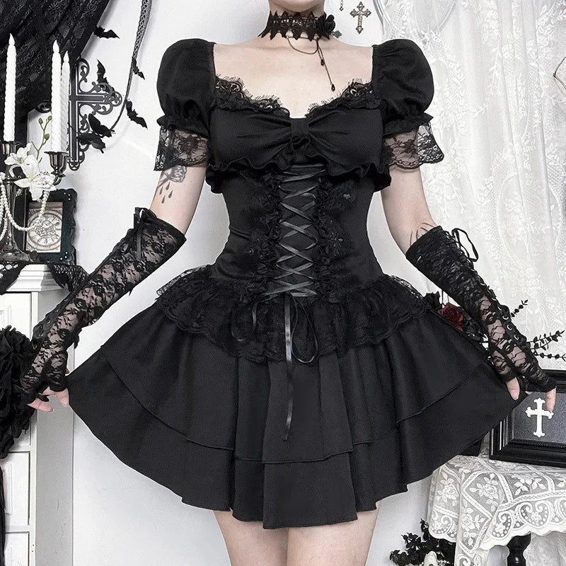 Y2K Goth Corset Layered Mini Dress - Litlookz Studio Y2K Goth Corset Layered Mini Dress - Litlookz Studio