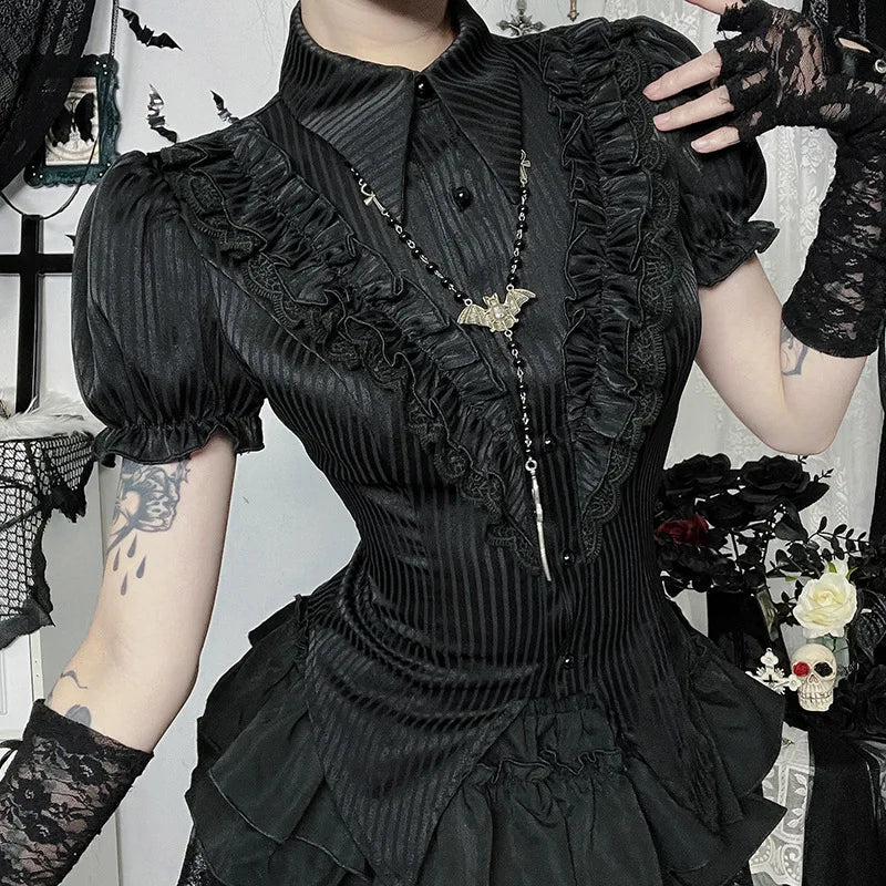 Y2K Goth Victorian Ruffle Shirt - Litlookz Studio
