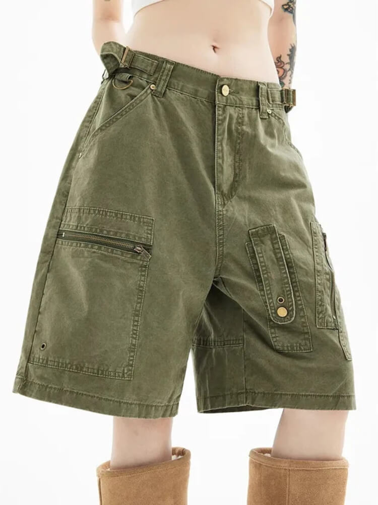 【00s】greeny wide gimmick cargo shorts Y2K Green Cargo Shorts - Litlookz Studio