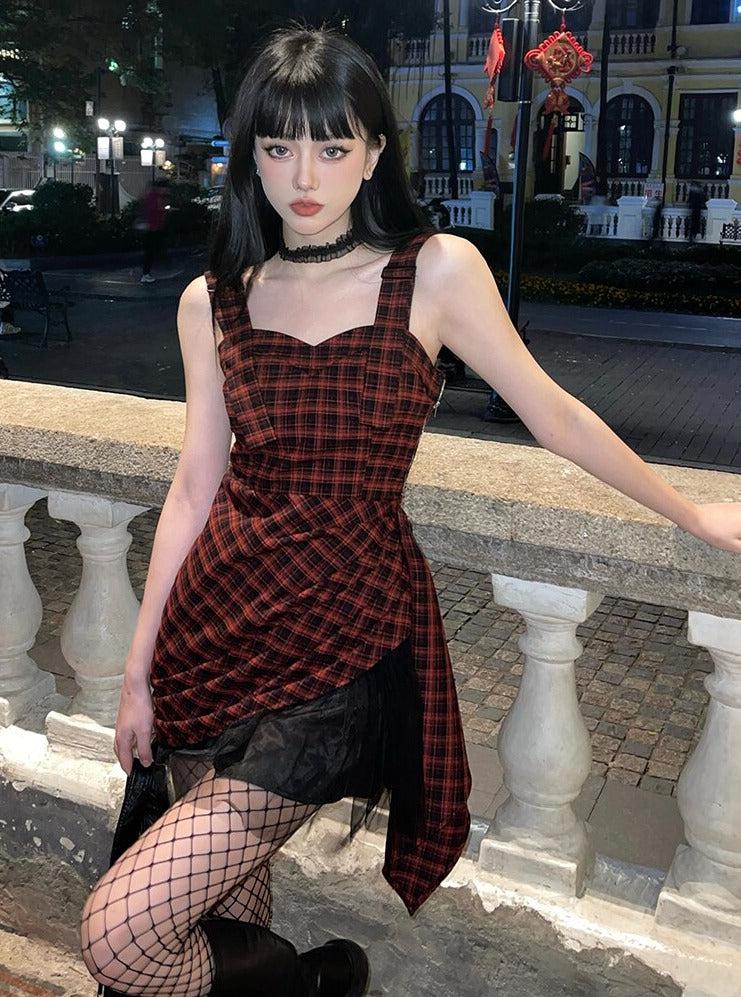 Y2K Grunge Plaid Mini Dress - Litlookz Studio Y2K Grunge Plaid Mini Dress - Litlookz Studio