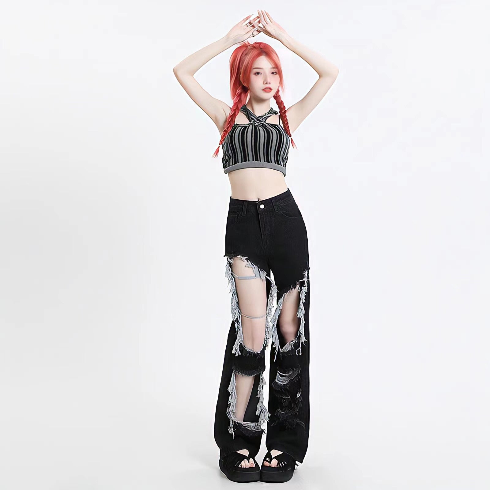 Y2K Grunge Ripped Wide Leg Jeans - Litlookz Studio
