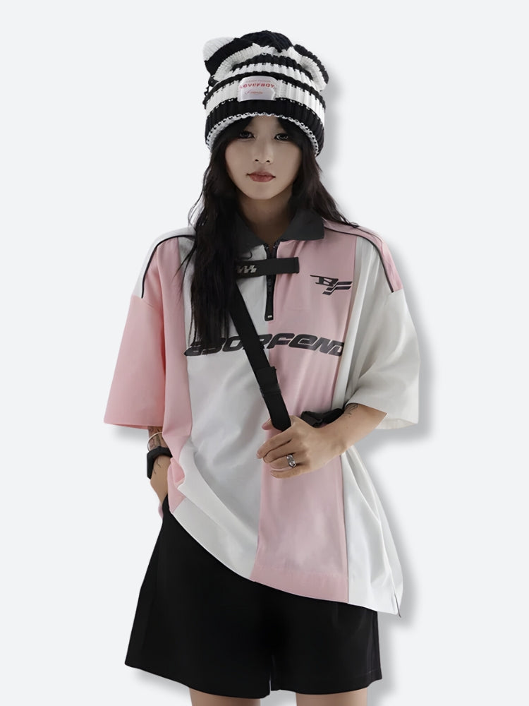 Y2K Half Zip-Up Jersey Top - Litlookz Studio