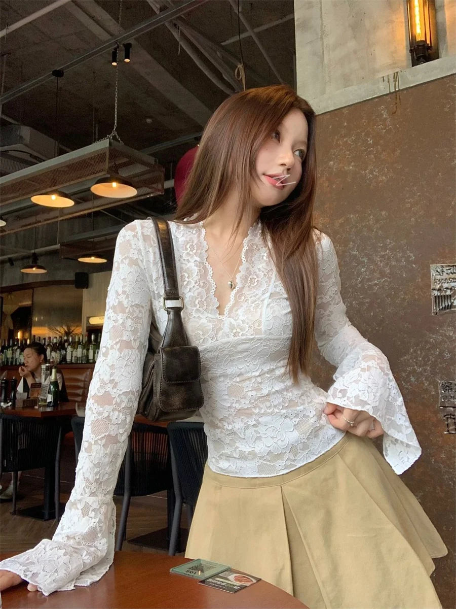 Y2K Lace V Neck Top - Litlookz Studio
