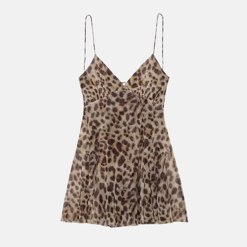 leopard lace mini dress Leopard Corset Lace Trim Skater Mini Dress
