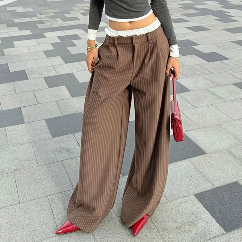 Y2K Pinstripe Baggy Pants - Litlookz Studio