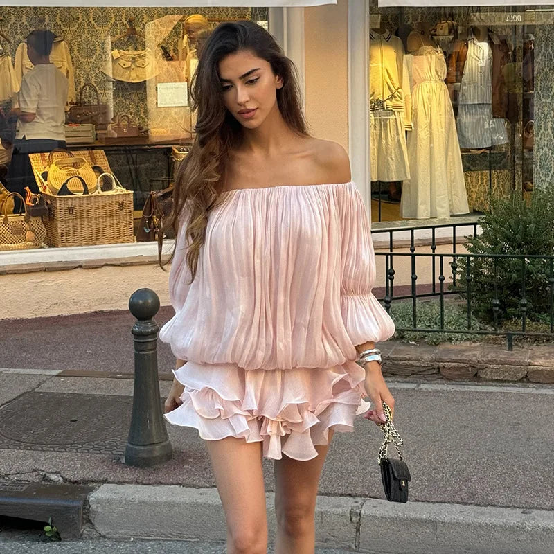 y2k off shoulder dress Y2K Pleated Off Shoulder Mini Dress
