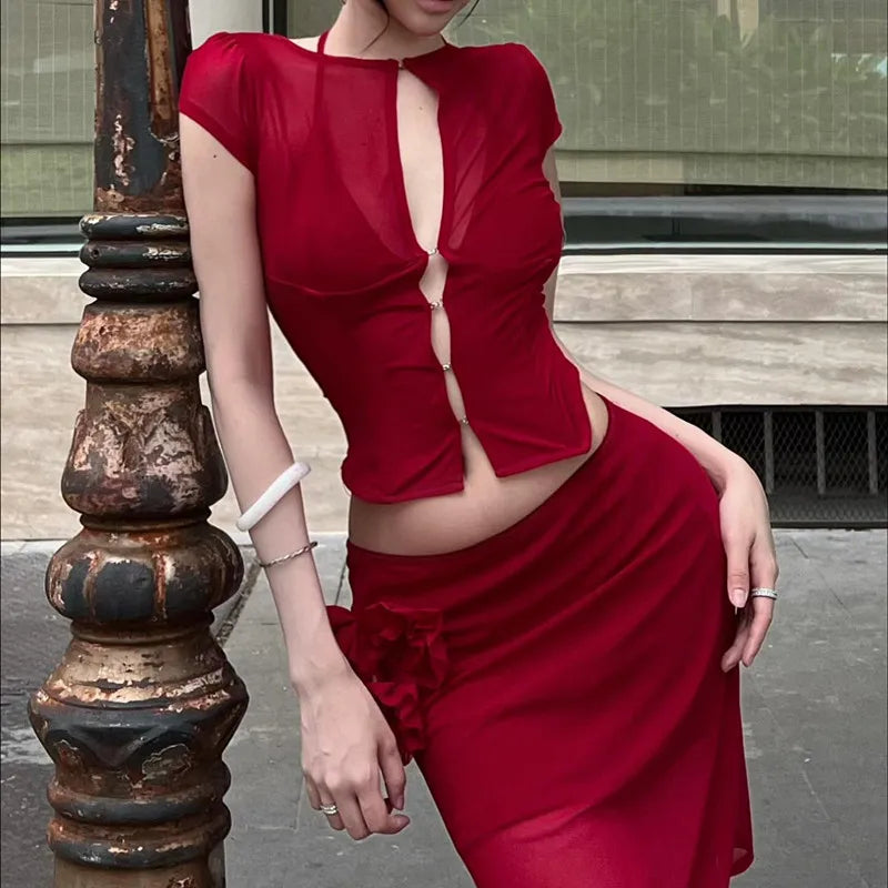 Y2K Sheer Keyhole Top - Litlookz Studio