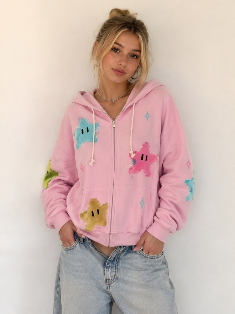 Y2K Star Zip Oversized Hoodie - Litlookz Studio
