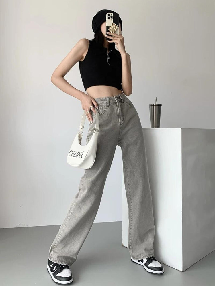 Y2K Straight Leg Gray Jeans - Litlookz Studio