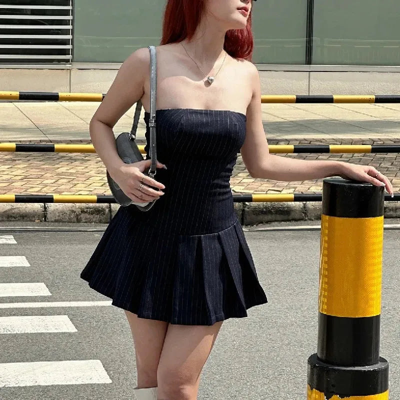 Y2K Striped Strapless Mini Dress Y2K Striped Strapless Mini Dress