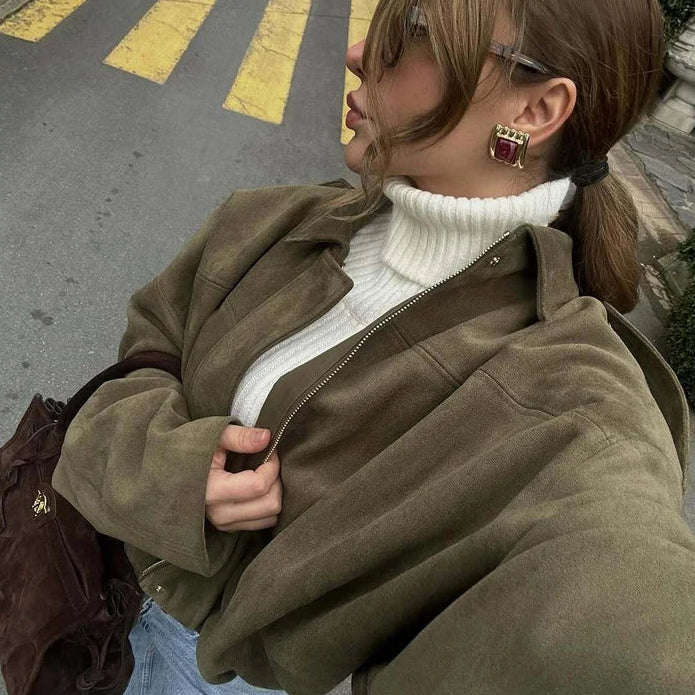 Y2K Suede Bomber Jacket - Litlookz Studio