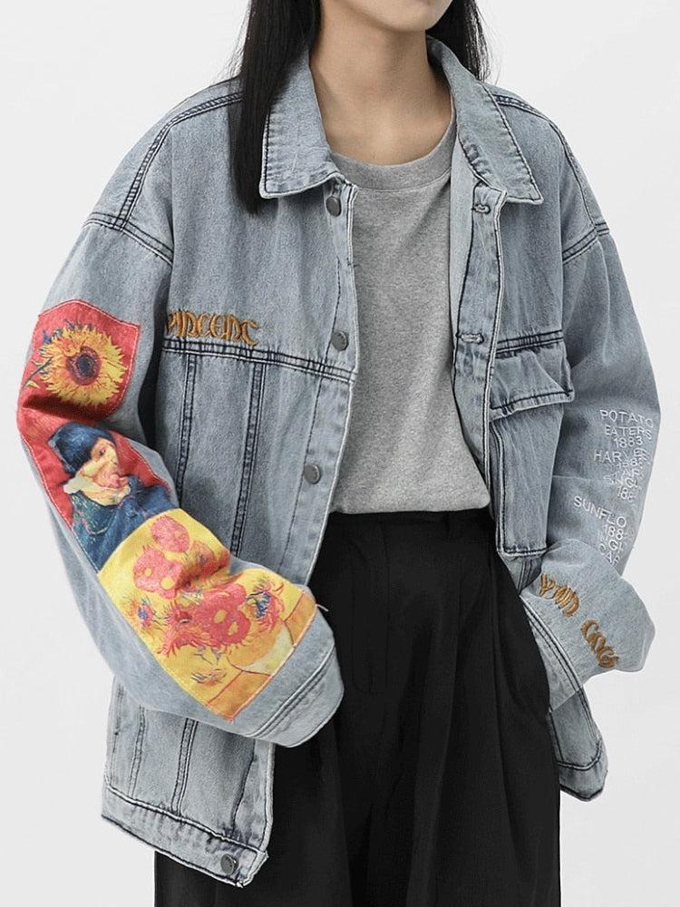 Y2K Vincent Van Gogh Denim Jacket - Litlookz Studio