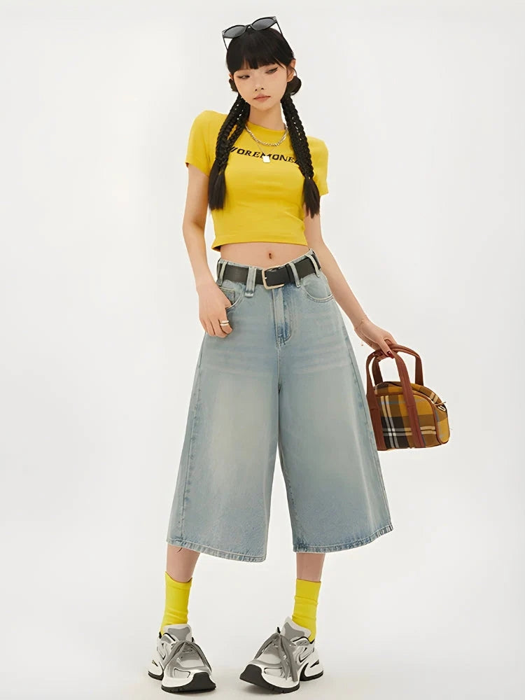 Y2K Wide Leg Denim Shorts - Litlookz Studio