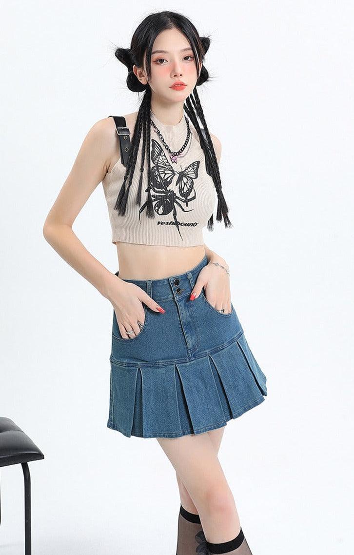 Y2K Pleated Jean Mini Skort - Litlookz Studio