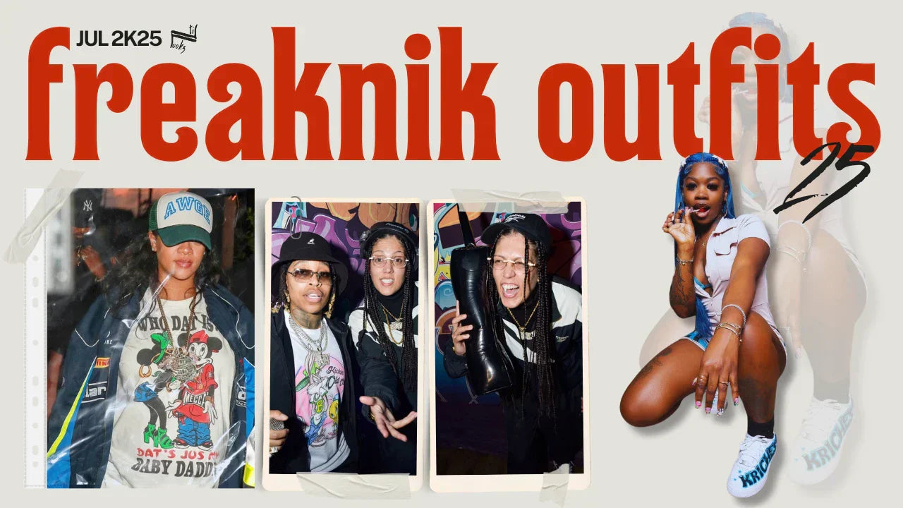  90s-inspired streetwear in a Freaknik outfit ideas collage for 2025