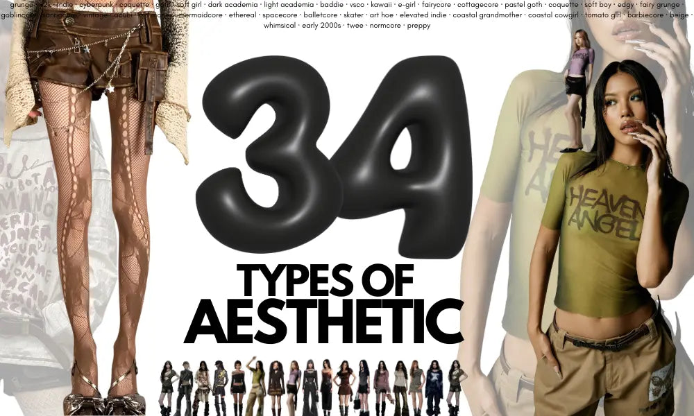 Overview image of 34 aesthetic fashion types popular in 2025