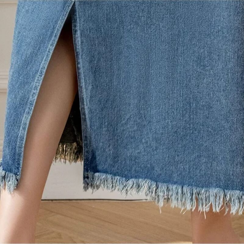 A-Line Denim Midi Skirt