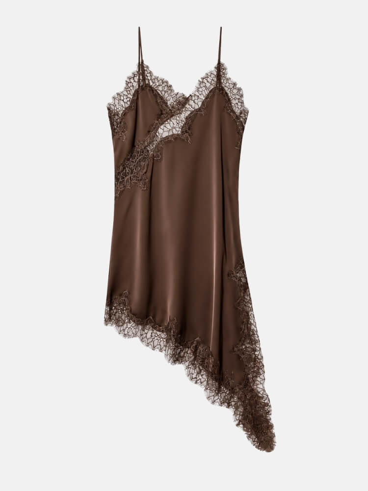 Asymmetric Lace Slip Dress