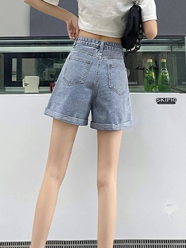 Asymmetric Waist Detail Denim Shorts
