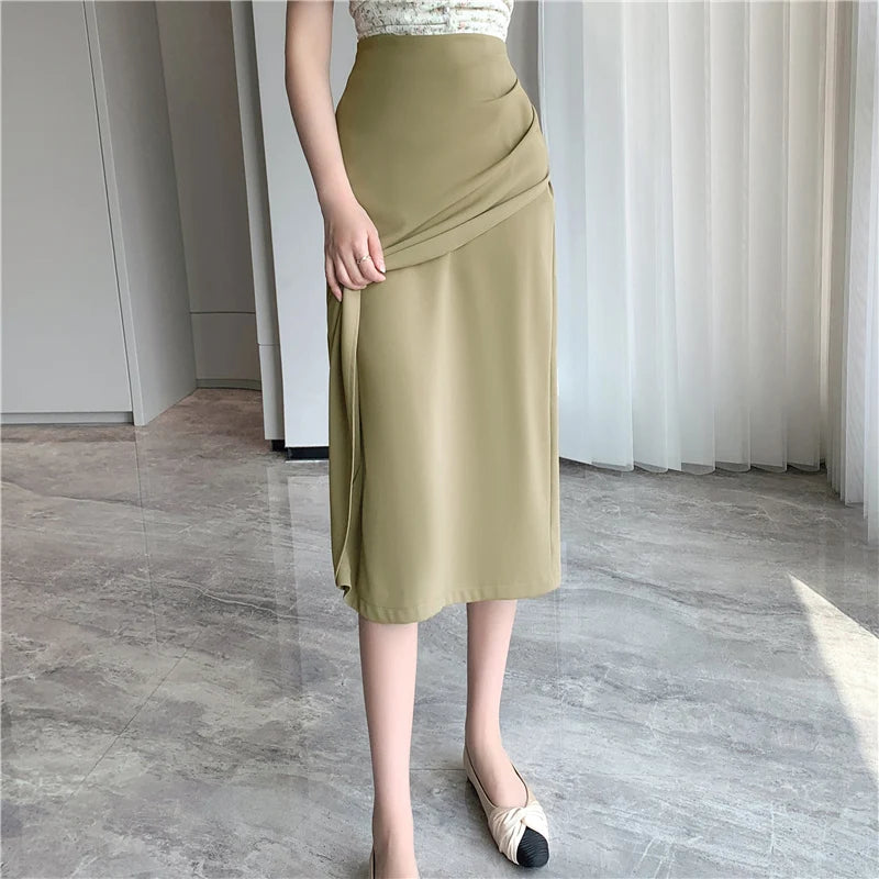 Asymmetrical Draped Midi Skirt