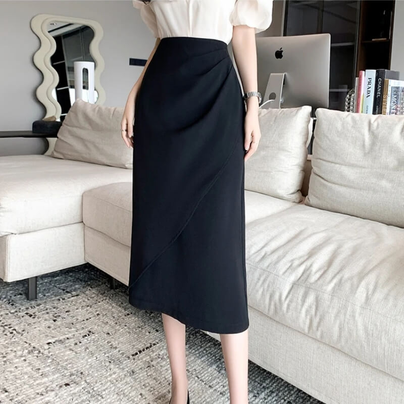 Asymmetrical Draped Midi Skirt