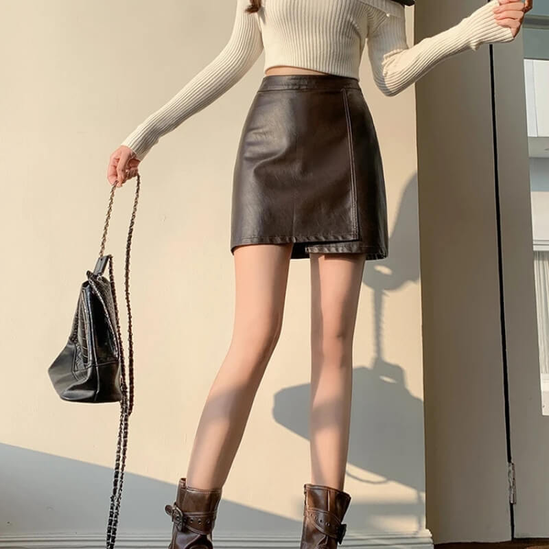 Asymmetrical Faux Leather Mini Skirt