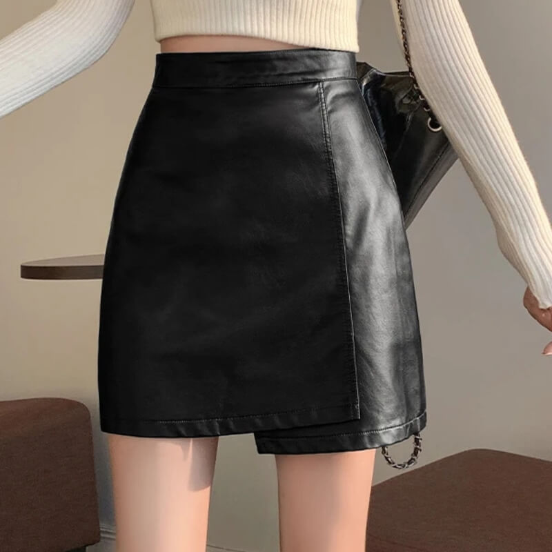 Asymmetrical Faux Leather Mini Skirt