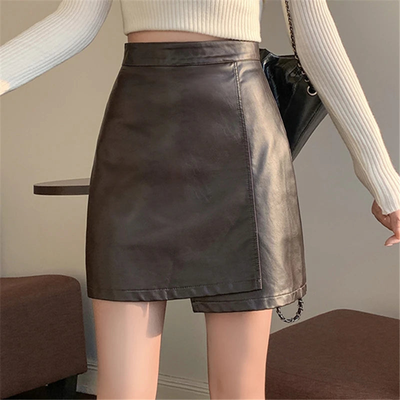 Asymmetrical Faux Leather Mini Skirt