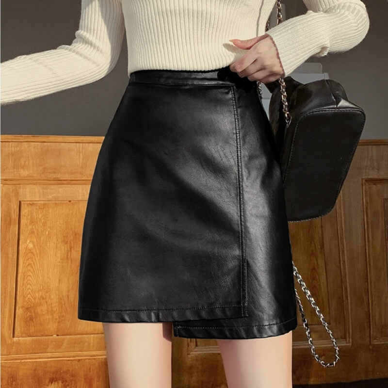 Asymmetrical Faux Leather Mini Skirt