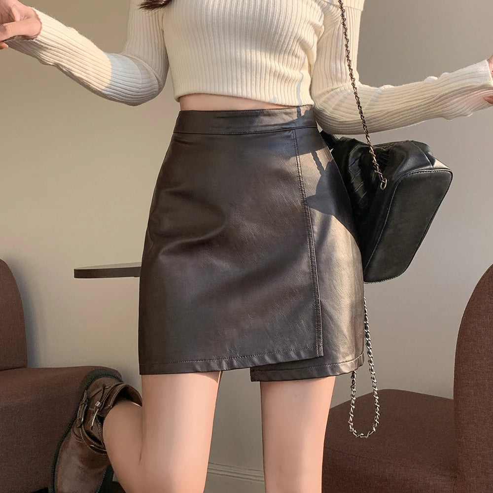 Asymmetrical Faux Leather Mini Skirt