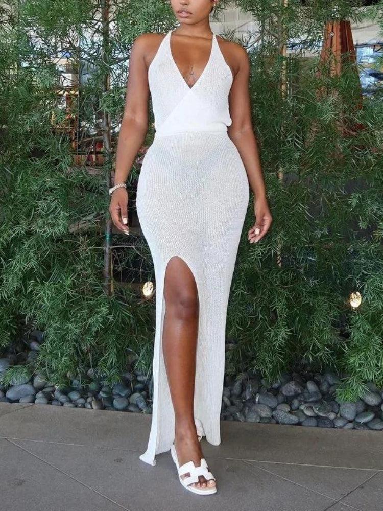 Backless Slit Crochet Maxi Dress - Litlookz Studio Backless Slit Crochet Maxi Dress - Litlookz Studio