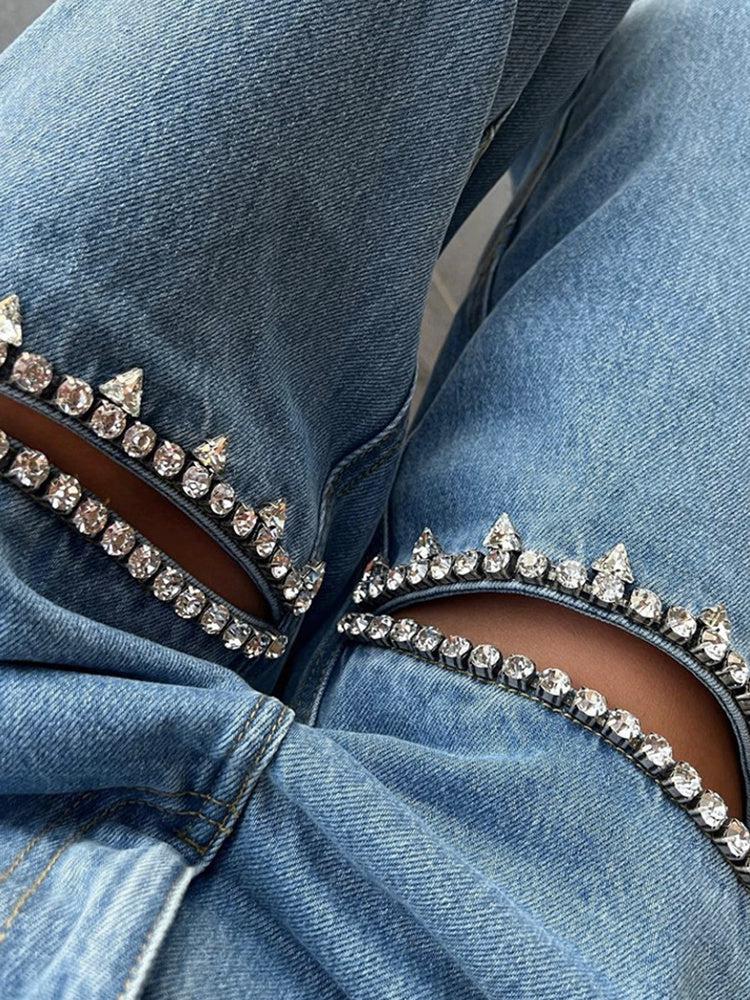 Baddie Embellished Cut-Out Jeans