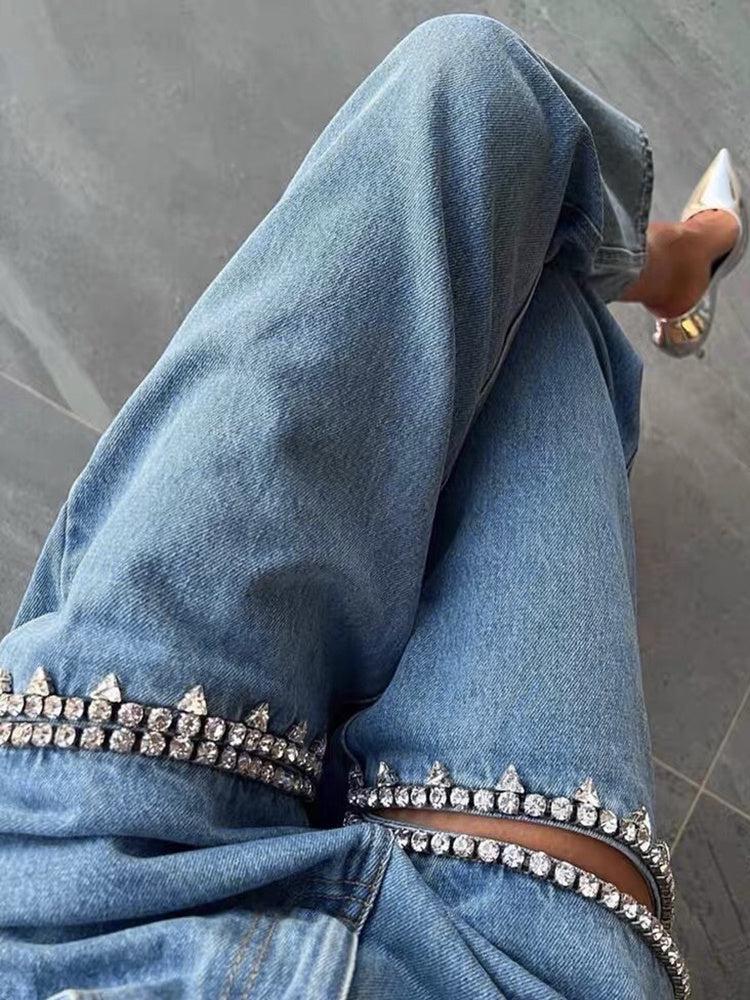 Baddie Embellished Cut-Out Jeans