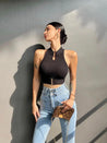 Baddie High Neck Knitted Crop Top