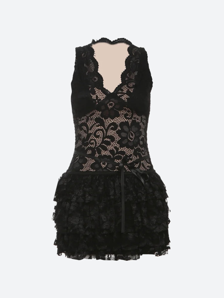 Baddie Lace Ruffled Mini Dress - Litlookz Studio Baddie Lace Ruffled Mini Dress - Litlookz Studio