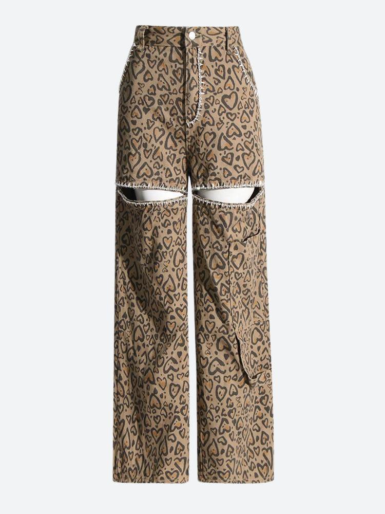 Baddie Leopard Embellished Cut Out Pants