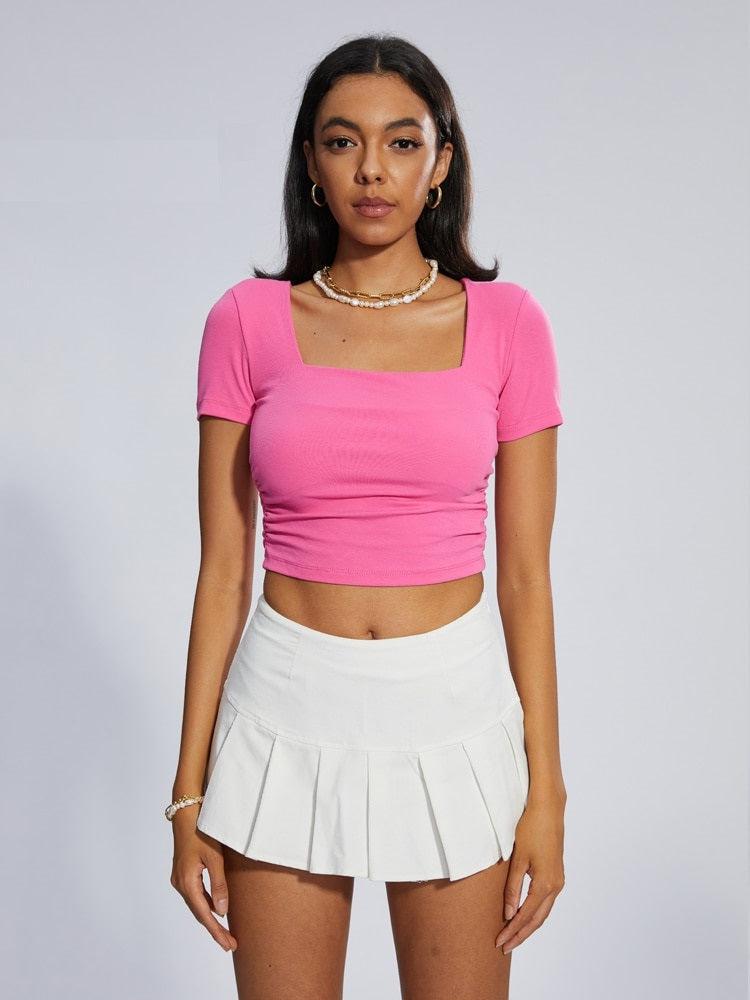 Forever 21 Women's Embroidered Barbie Crop Top in Pink/White