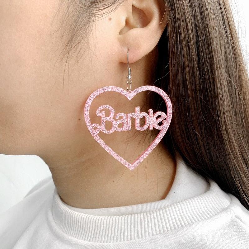 pink barbie glitter earrings