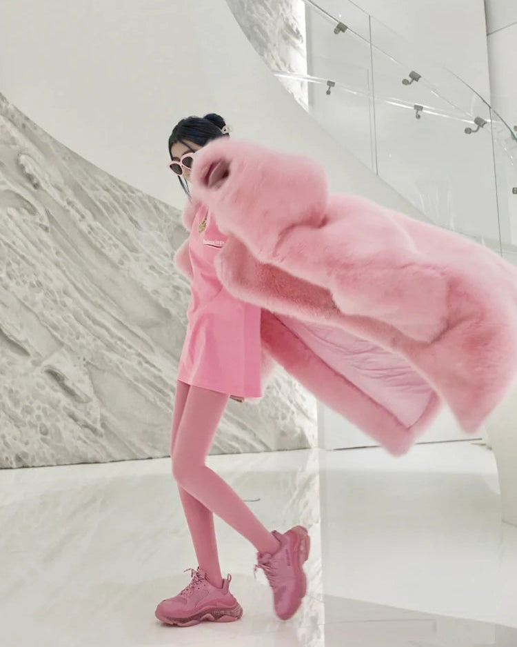 Barbiecore Plush Faux Fur Maxi Coat