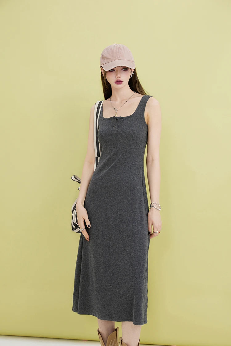 basic midi dress Basic Casual Button Up Midi Dress