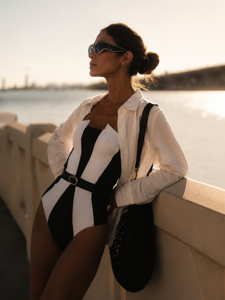 Belted Color Block Swimsuit
