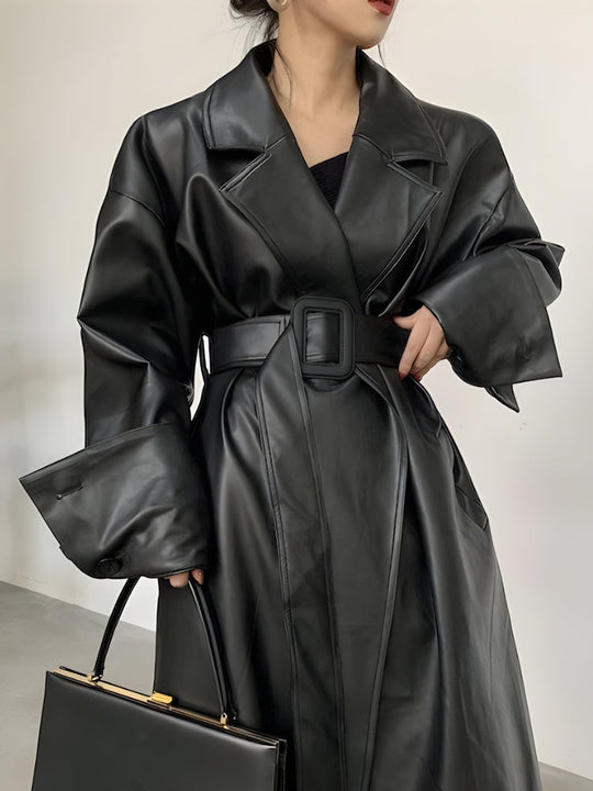 Amara Belted Faux Leather Coat
