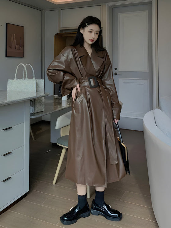Belted Faux Leather Jacket Coat main image 0